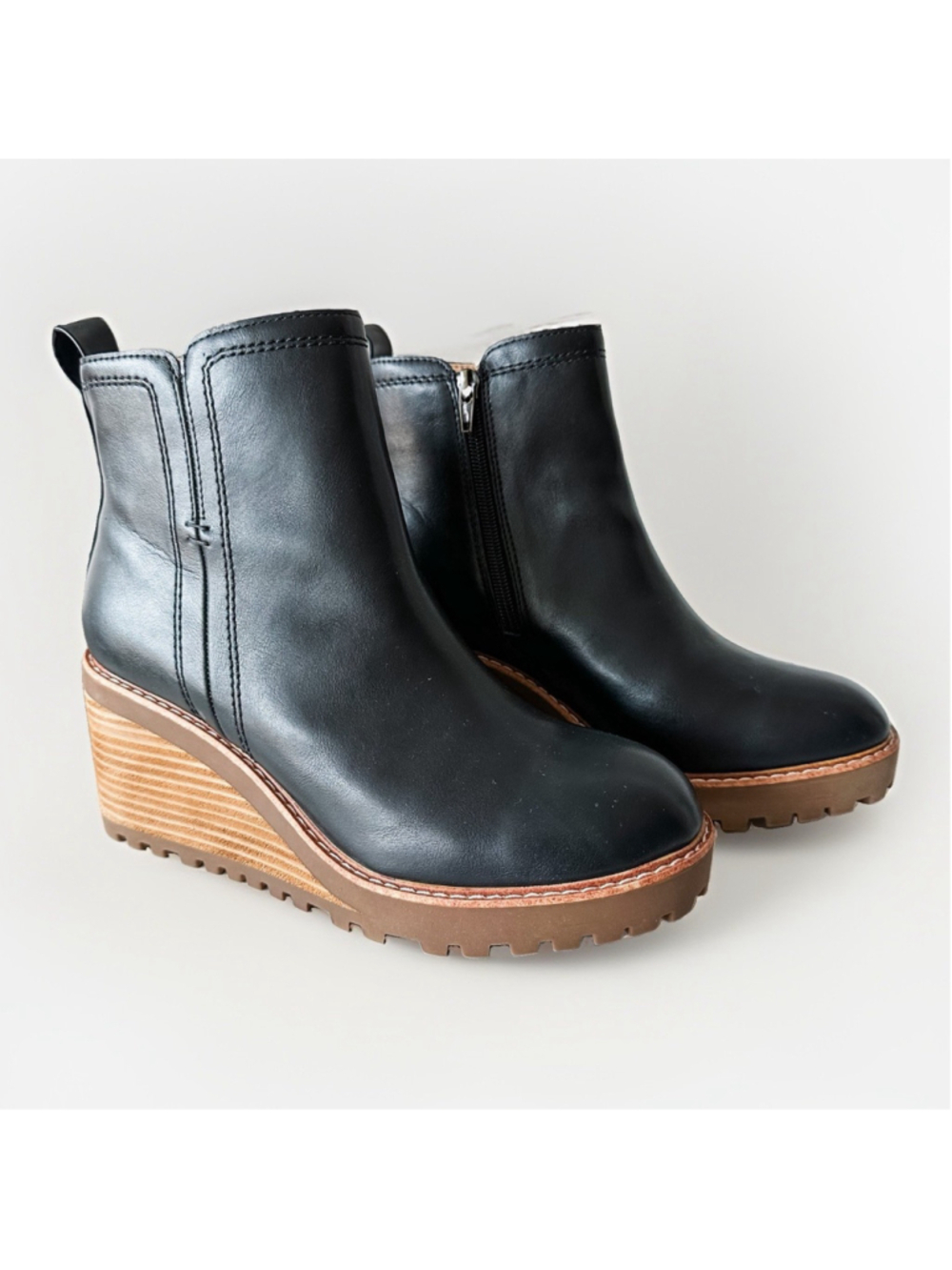 Yellow Box Arten Black Wedge Ankle Boots Women’s Size 10 Zip Platform Lug Sole - Picture 5 of 8